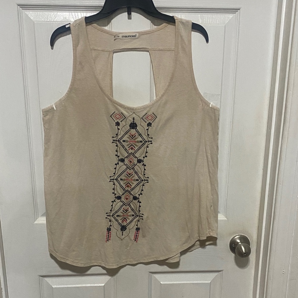 Maurice’s Marled Tan Embroidered Tank Top